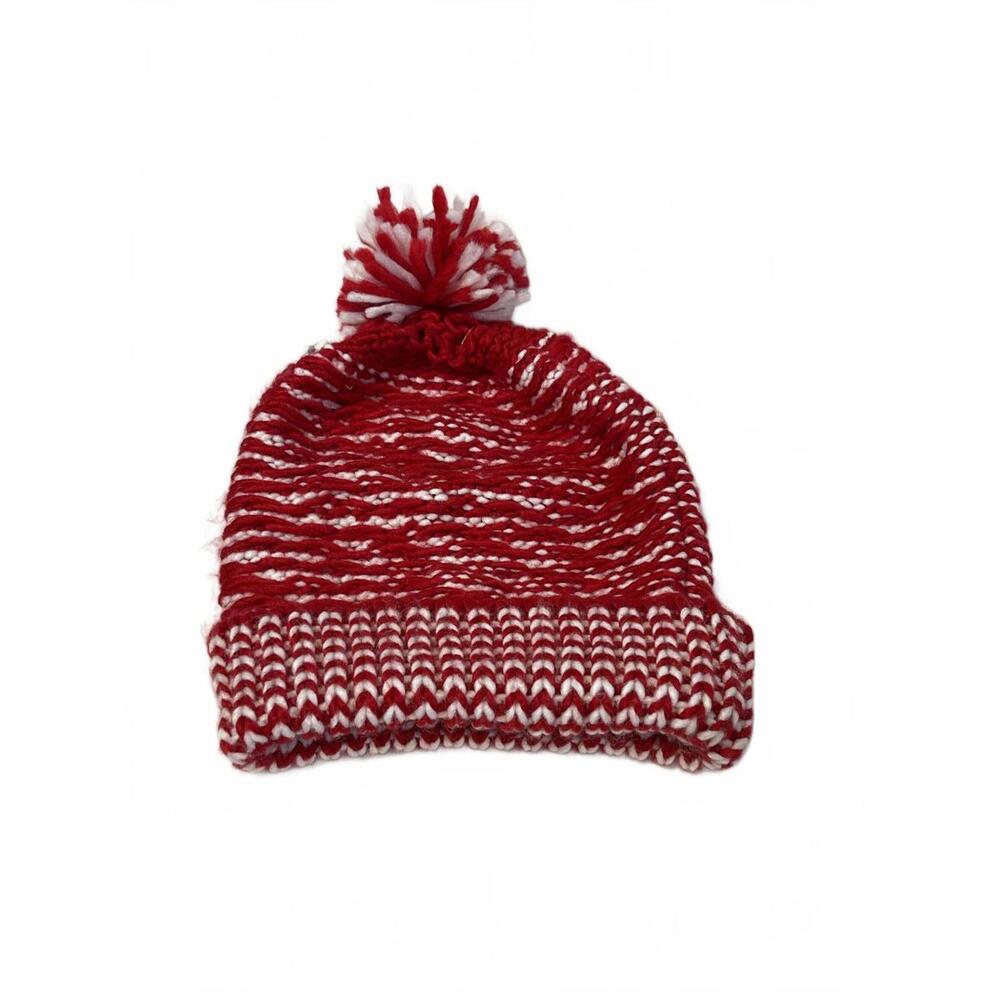 Cozy Red Knitted Beanie with Pom-Pom